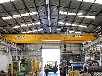 25 Ton Double Girder Overhead Crane Project in Australia Yuantai Cranes supplied a 25 ton QDX double girder overhead crane for an Australian industrial facility. The crane features a 13.7 m span and 5 m lifting height, providing reliable support for heavy material handling operations.